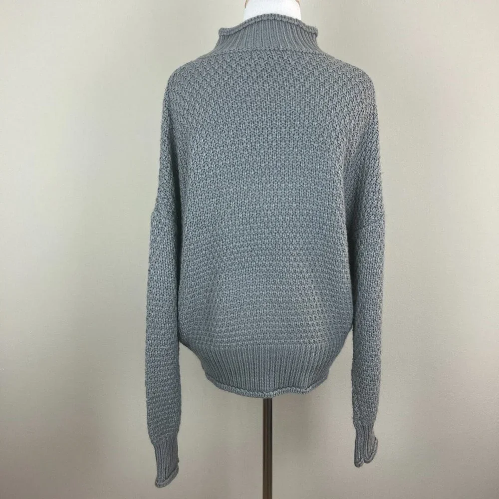 Zesica Sweater Womens Medium Gray Long Sleeve Mock Neck Chunky Open Knit‎ Casual